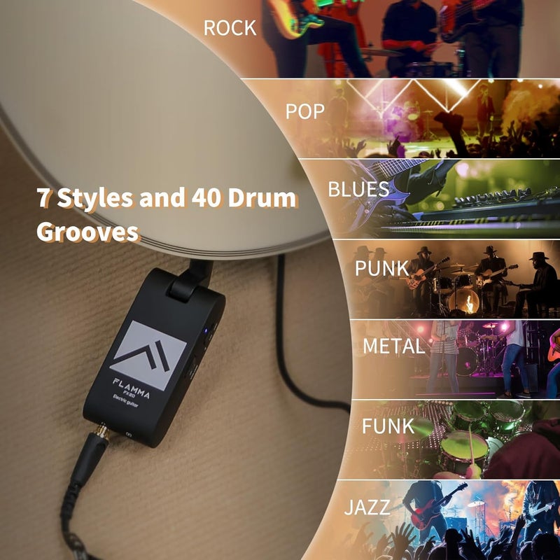 FLAMMA FX20 Guitar Headphone Amp with APP 40 Drum Grooves 52 Amp Modes 5 Delay 5 Reverb Effects 14 Modulations for Practice Recording and Creativity - Image 4